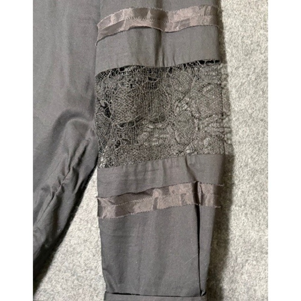 Piazza Sempione EU 44 Wmn's NWT Black Cotton Blouse Lace Sleeve Italy Small Flaw - Picture 16 of 16